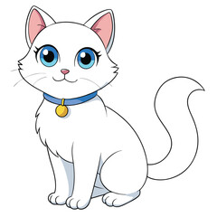 Obraz premium A White Cat With Blue Eyes Sitting and Wearing a Collar