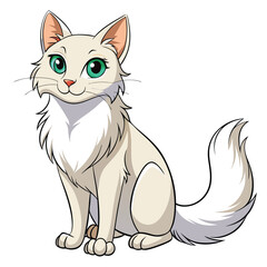Obraz premium A White Cat Sitting With a Fluffy Tail and Green Eyes