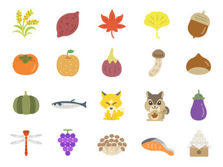 秋のアイコンのイラストセット