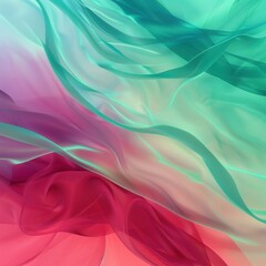 Fototapeta premium A vibrant blend of flowing fabric waves in shades of turquoise and pink, creating a soft and serene background effect.