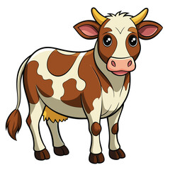 Cartoon Brown and White Cow with Big Eyes