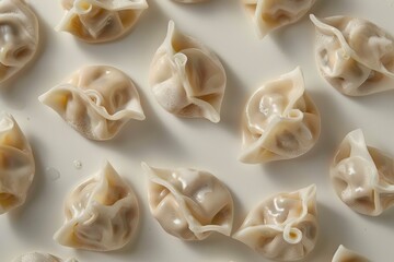 Close-up of Steamed Dumplings on a White Surface