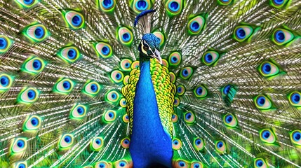 Obraz premium Vibrant Peacock with Fanned Feathers: A Stunning Display of Color and Elegance