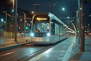 Obraz premium Tram at Night in the City