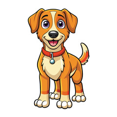 Cartoon Illustration of a Smiling Dog with a Red Collar
