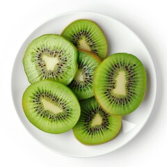 Fototapeta premium Close up of sliced kiwi fruit on a white plate.