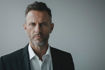 Portrait of a serious man in a suit looking directly at the camera.