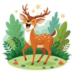 A Happy Cartoon Deer in a Lush Forest Setting