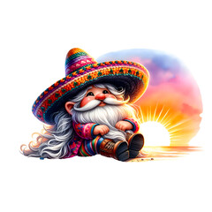 Fototapeta premium Gnome Sitting and watching the sunrise