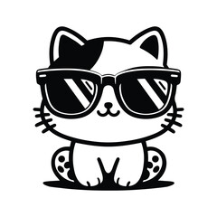 Cute cat cub wearing a sunglass silhouette vector illustration template
