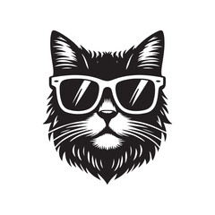 Cat head wearing sunglass silhouette vector illustration template