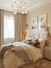 modern bedroom interior design in soft cream colors