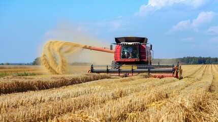 Fototapeta premium Modern Harvester in Action: High-Tech Agricultural Equipment for Efficient Crop Harvesting