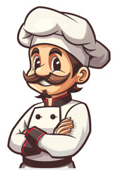 Cartoon chef with mustache isolated on transparent background