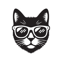 Cat head wearing sunglass silhouette vector illustration template