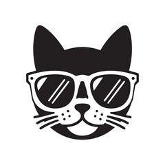 Cat head wearing sunglass silhouette vector illustration template
