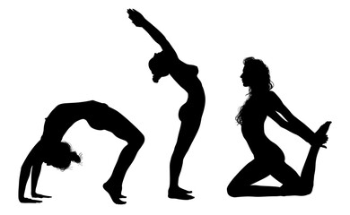 vector silueta femenina, yoga, ballet, estiramientos, deporte, flexibilidad, postura yoga