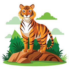 Tiger Standing on a Rock in a Forest Landscape