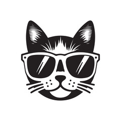 Cat head wearing sunglass silhouette vector illustration template