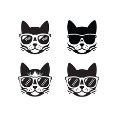 Cat head wearing sunglass silhouette vector illustration template