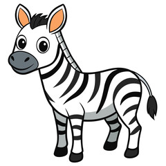 Cartoon Illustration of a Standing Zebra with Black and White Stripes
