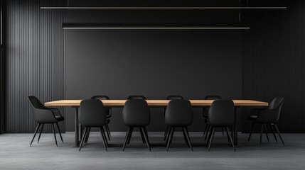 Modern Office Meeting Room Interior: Black and White Design with Wooden Furniture