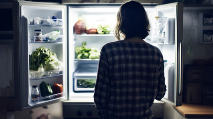 Person checking a sparse fridge.