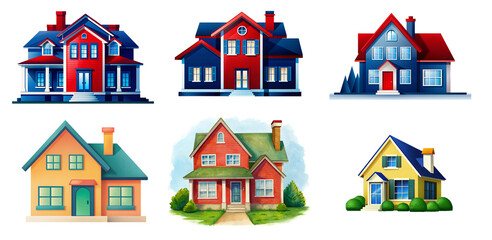 Colorful Home Drawing on a Transparent Background, Illustrated Colorful House