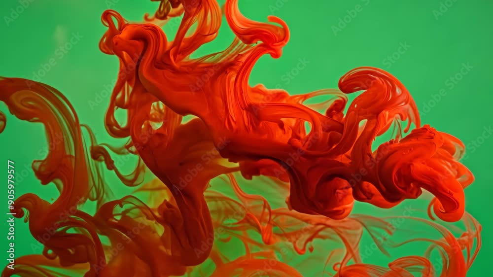 Wall mural fluid red and orange ink swirling in