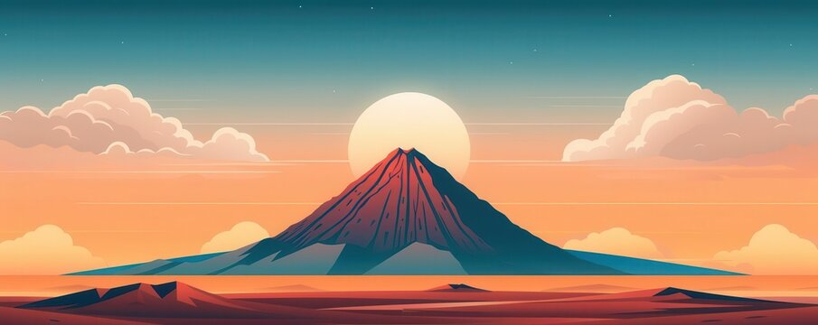 Alien landscape, massive crater, flat design illustration