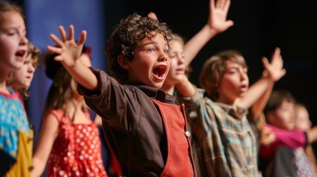 Young Actors Rehearsing for a Theatrical Performance: Embracing Creative Expression and Teamwork in Performing Arts