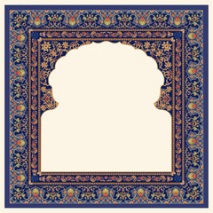 Islamic Floral Frame. Traditional Islamic Design. Mosque decoration element. Elegance Background with Text input area in a center.