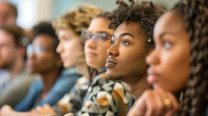 Fototapeta premium Engaged Young Adults at Career Seminar: Empowering Professional Development for Bright Futures