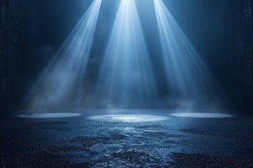 Abstract Background with Triangular Light Beams on an Asphalt Floor, Creating an Atmosphere of Minimalism and Mystery.