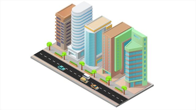 Isometric City with modern building and traffic highways
