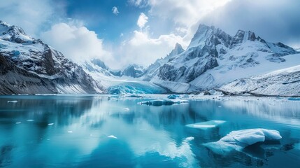 Snowy Mountain Range Reflecting in Tranquil Lake