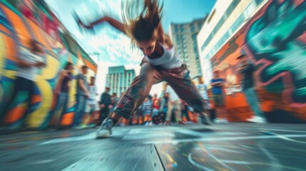 Obraz premium Dynamic Female Breakdancer in Singles Competition in Canada
