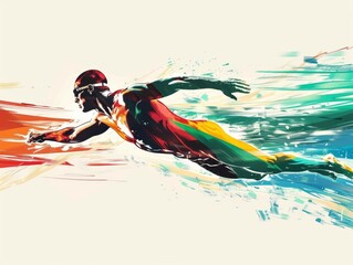 Energetic Male Swimmer in 400m Individual Medley with Hungarian Colors