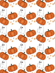 Seamless Pattern Pumpkin and cute Ghost