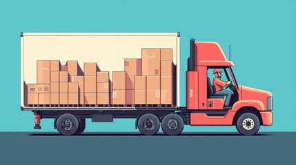 Fototapeta premium Vintage Warehouse Scene with Driver and Freight Truck for Global Shipping, Generative Ai