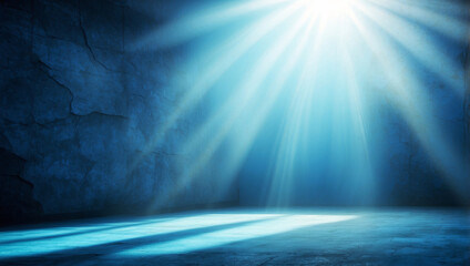 blue rough textured background, sunlight rays from the side