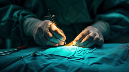 Close up of a surgeon's hands performing surgery.