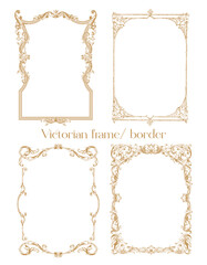 Premium Gold vintage baroque frame scroll ornament engraving border frame floral retro pattern antique style acanthus foliage swirl decorative design element filigree calligraphy