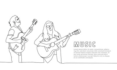 Illustration linear art couple musician banner background