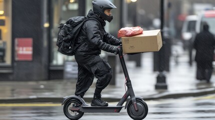 Obraz premium Efficient Courier Service with Electric Scooters for Eco-Friendly Deliveries, Generative Ai