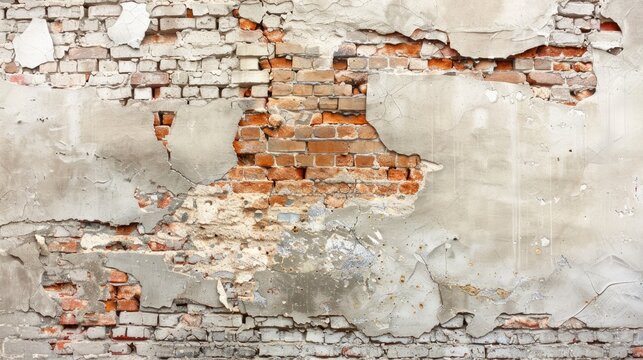 Brick wall with exposed damage due to fallen plaster