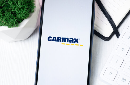 New York, USA - 1 August 2024: CarMax Logo on Phone Screen, Company Icon on Display