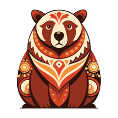 Geometrically Designed Brown Bear with Red and Orange Patterns