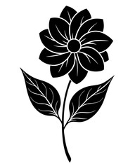 Blooming flower with leaves branch silhouette vector illustration 