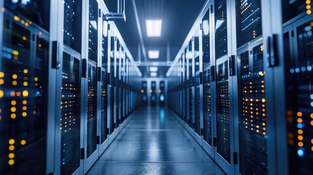 Secure data warehouse protected by layers of digital encryption keys and biometric scans.